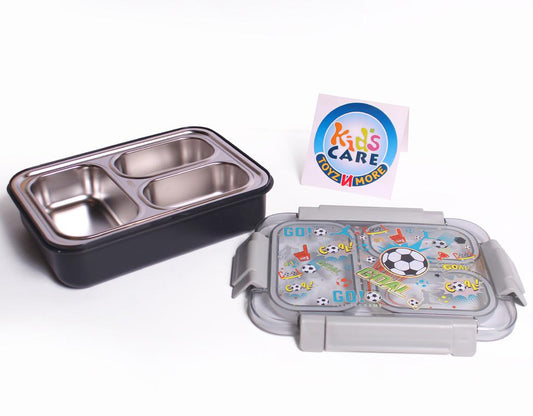 Soccer Themed Three Sealed Portion Stainless Steel Lunch Box (U2086)
