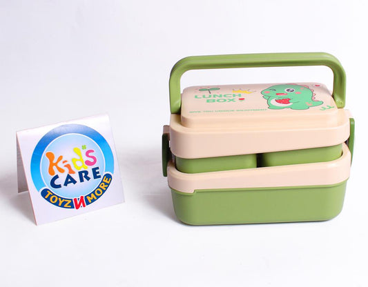 Dinosaur Themed Double Decker Lunch Box With Spoon & Fork (355)