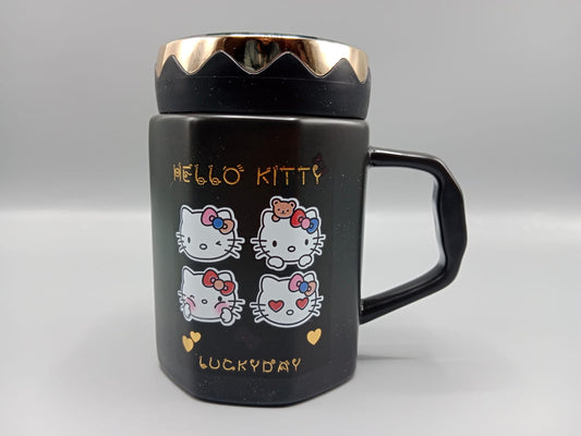 Hello Kitty Ceramic Coffee Mug With Mirrored Lid Black (G-29)