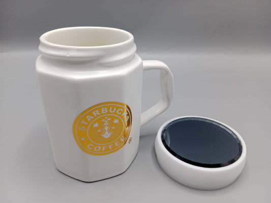 Ceramic Coffee Mug With Mirrored Lid White (G-20)