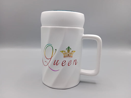 Queen Ceramic Coffee Mug With Mirrored Lid White (G-22)