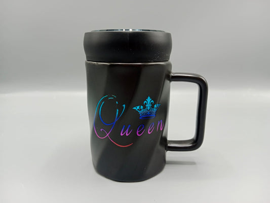 Queen Ceramic Coffee Mug With Mirrored Lid Black (G-22)