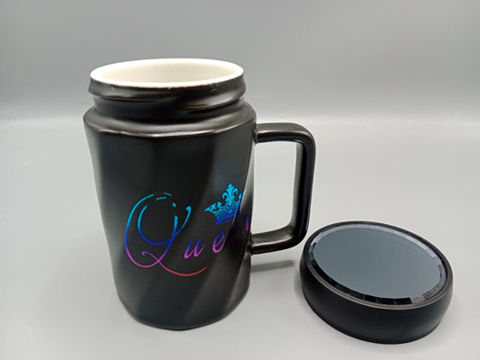 Queen Ceramic Coffee Mug With Mirrored Lid Black (G-22)