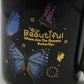 Butterfly Ceramic Black Mug with Golden Lid and Spoon (3969)