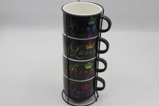 King and Queen Ceramic Mugs Set with Stand (JAN-03)