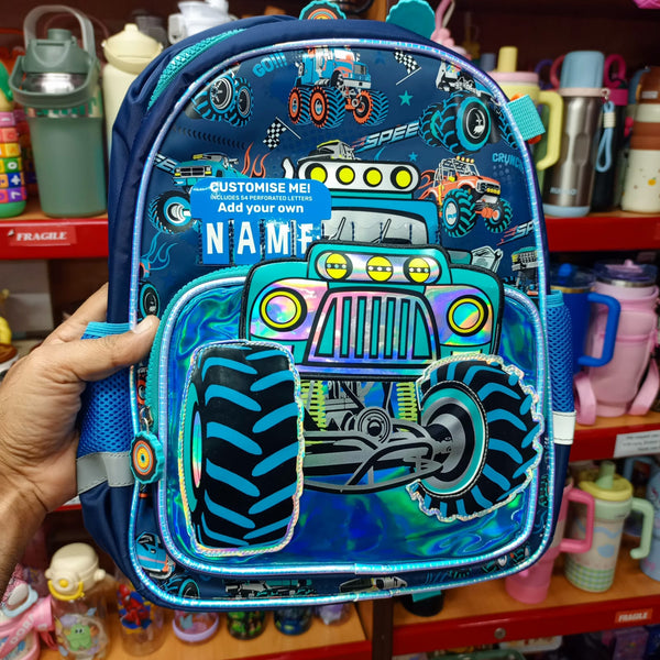 Vest Brand Monster Trucks Kids School Bag with Name Customization – KG 1 & KG 2 (U2021)