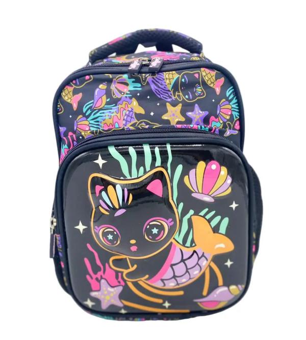 Adorable Cat Design Mini School Bag – Black Cute Backpack for Playgroup Kids (3012)