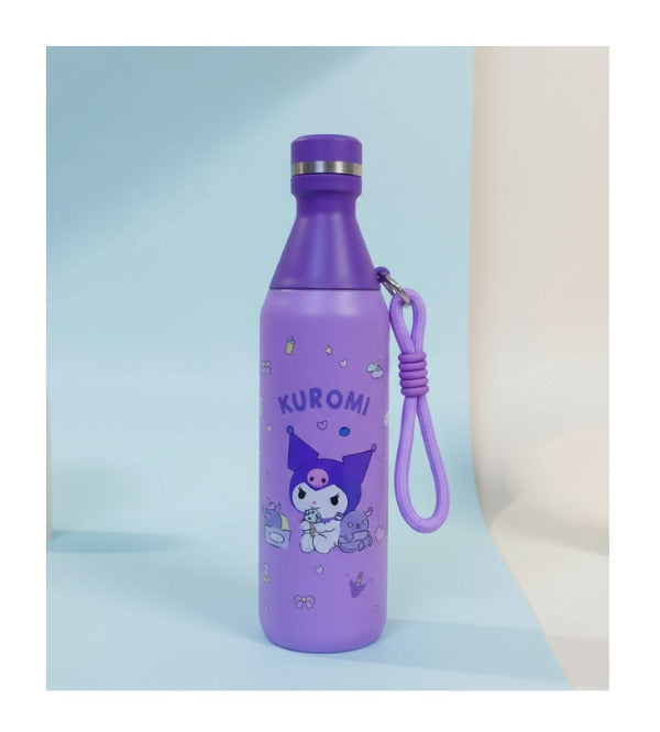 Adorable Kuromi Metallic Thermal Stainless Steel Water Bottle – 500ml with Sling Strap (SS-6)