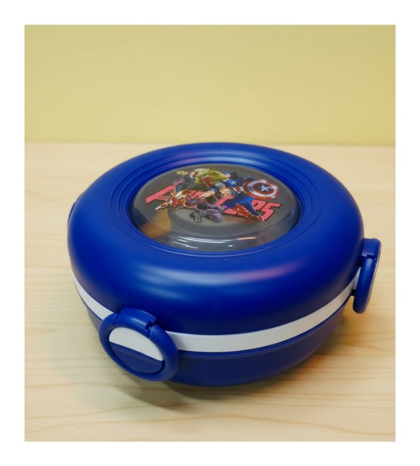 Avengers Round Shaped Stainless Steel Lunch Box – Three Portions, Spoon & Fork, 6.5x6.5 inches (KH31-14)