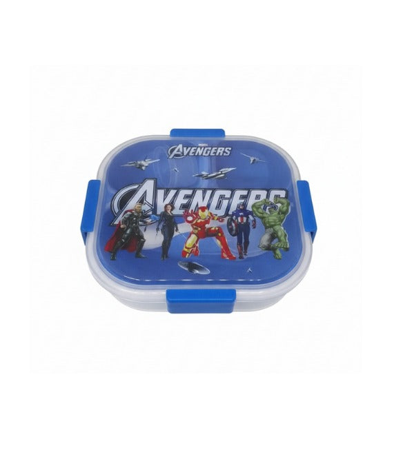 Avengers Themed Three Portion Lunch Box with Spoon & Sauce Container – 7x7 Inches (9001)