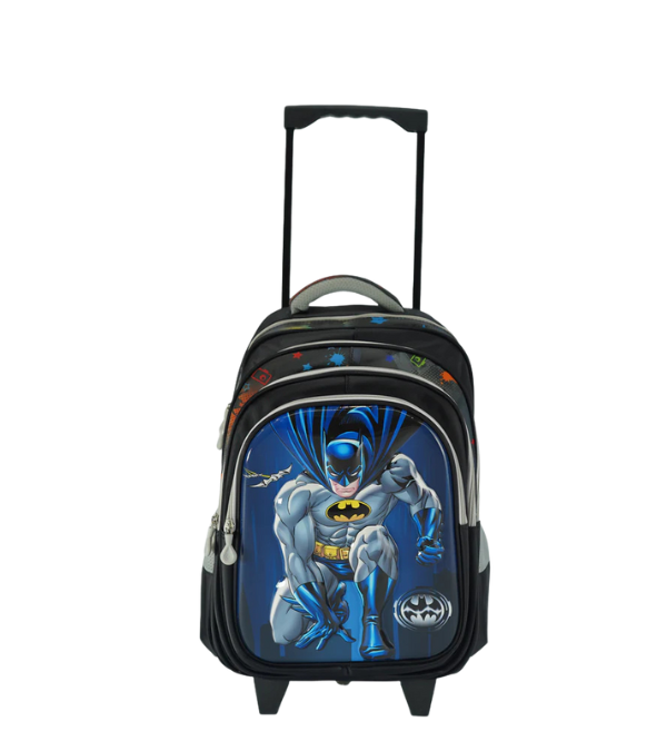 Batman 3D School Trolley Bag – 18 Inches | Durable Kids Rolling Backpack for Grade 3 to 6 | Multi-Compartment Superhero School Bag with 3 Wheels (2388T)