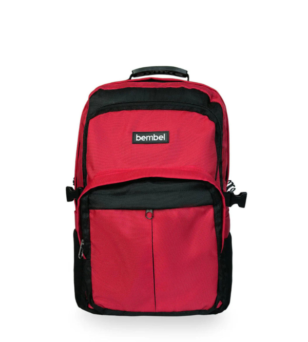 Bembel Prime 20-Inch Premium Polyester Backpack School Bag – Red & Black | Spacious, Laptop-Friendly, Travel & Hiking Backpack (100278)