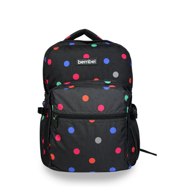 Bembel 18 Inch Premium Black Polka Dots Backpack School Bag – Spacious & Durable (100283)