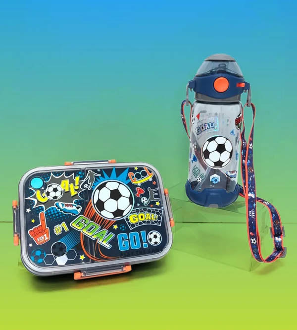 Football Fever Lunch & Sip Bundle - Vest Brand (Leak-Proof Lunch Box & Sippy Water Bottle)