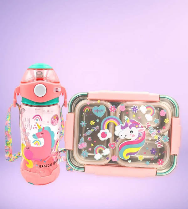 Unicorn Magic Lunch & Hydration Duo - Stainless Steel Lunchbox & Sippy Water Bottle