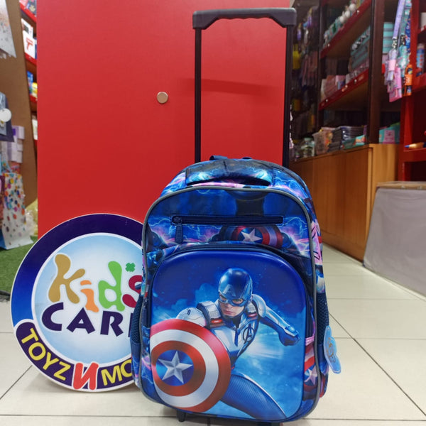 Captain America 3D Kids School Trolley Bag – 16 Inch, Lightweight & Durable – For Grade 1 & Grade 2