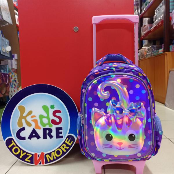 Cute Cat 3D Kids School Trolley Bag – 14 Inch, Lightweight & Durable – For KG 1, KG 2 & Grade 1