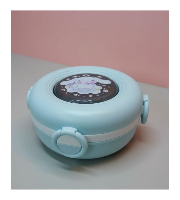 Cinnamoroll Round Shaped Stainless Steel Lunch Box – Three Portions, Spoon & Fork, 6.5x6.5 inches (KH31-14)