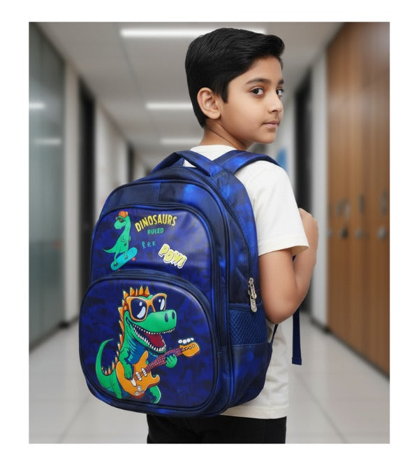 Dinosaur 3D School Bag for Kids – Cute Guitar Dino Design | Spacious & Comfortable Backpack for Grade 2 to 4 (5016)