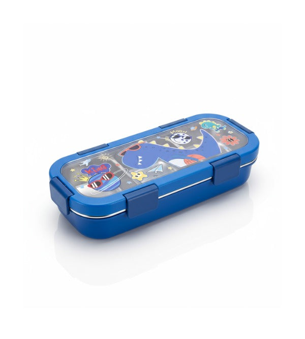 Dinosaur Three Portion Stainless Steel Lunch Box with Spoon & Fork – 10.5 x 4 Inches (TQ-YC1)