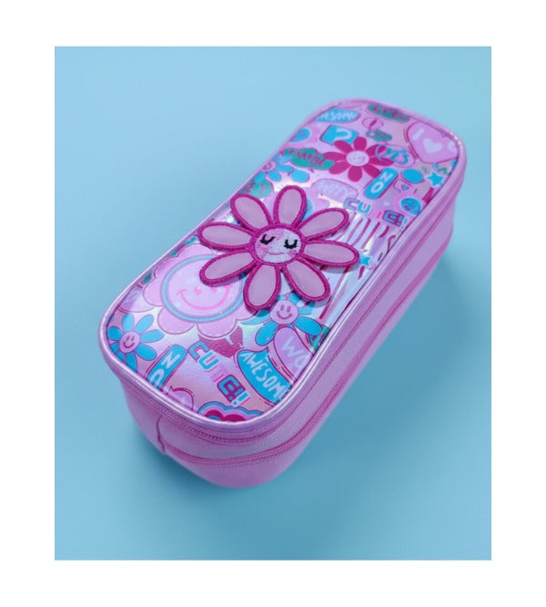 Floral Printed Stationery Pouch – Two Compartments, Premium Quality, Available in Pink, Purple & Green (9021)