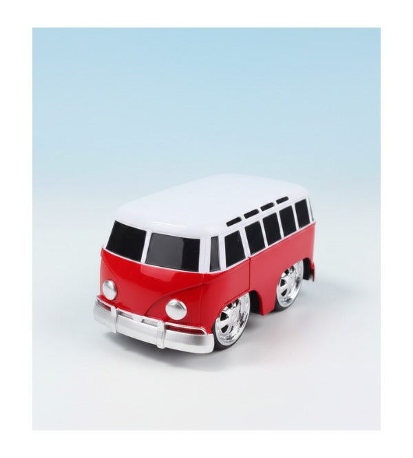 Friction-Powered Volkswagen T1 Samba Bus Toy – 4 Inches (Red, Blue & Yellow)