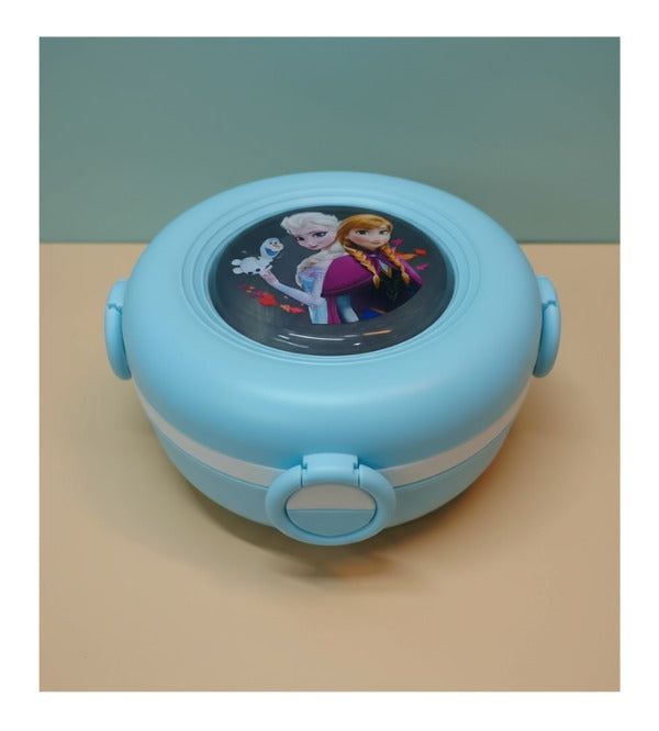Frozen Anna & Elsa Round Shaped Stainless Steel Lunch Box – Three Portions, Spoon & Fork, 6.5x6.5 inches (KH31-14)