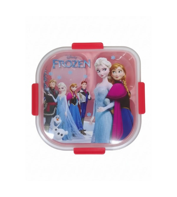 Frozen Anna & Elsa Themed Three Portion Lunch Box with Spoon & Sauce Container – 7x7 Inches (9001)
