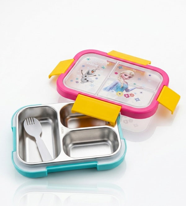 Frozen Elsa Kids Stainless Steel Lunch Box – 3 Compartment Sealed Bent ...