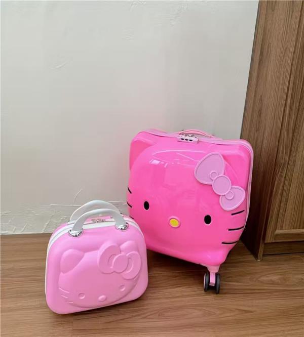Hello Kitty Hard Shell Luggage Set – Rolling Suitcase & Vanity Bag | Pink & White | Kids Travel Set