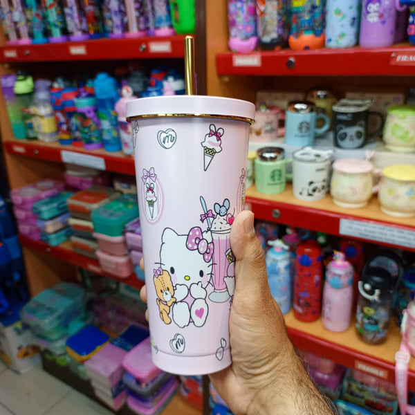 Hello Kitty Stainless Steel Tumbler with Golden Straw | 750ml | Pink (BWH323)