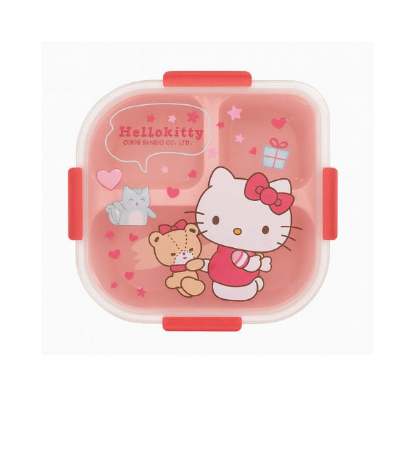 Hello Kitty Themed Three Portion Lunch Box with Spoon & Sauce Container – 7x7 Inches (9001)
