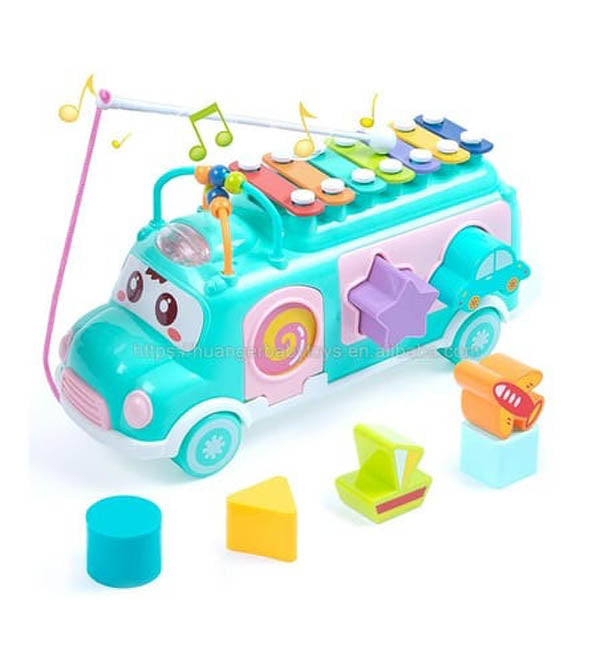 Huanger Music Bus Toy for Toddlers - Shape Sorter | Xylophone (HE8036)