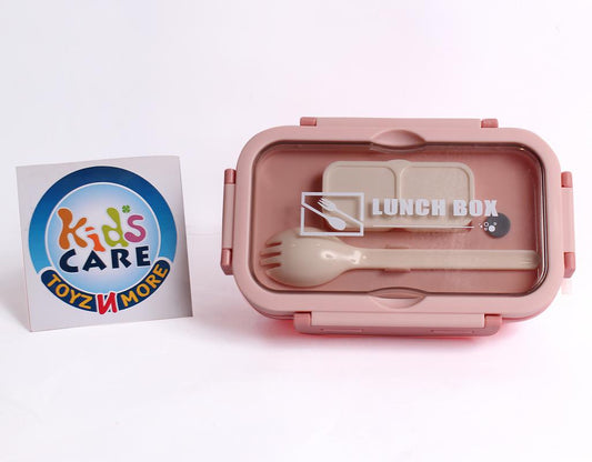 Three Portion Lunch Box With Small Containers and Spork - Pink (8812)