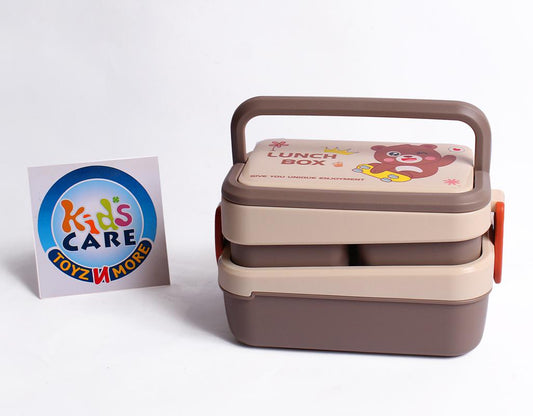 Bear Themed Double Decker Lunch Box With Spoon & Fork (355)