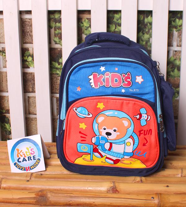 Teddy Bear Themed School Bag Backpack for KG 1 & KG 2 - Blue & Orange (873)