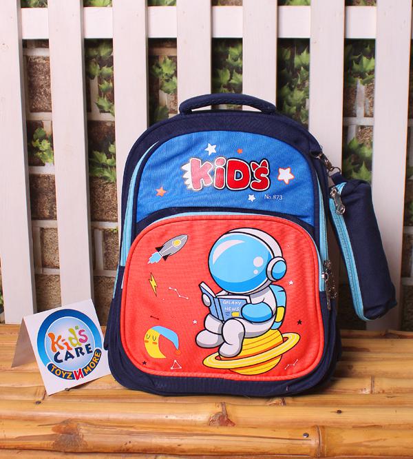 Space World Astronaut Themed School Bag Backpack for KG 1 & KG 2 - Orange & Blue (873)