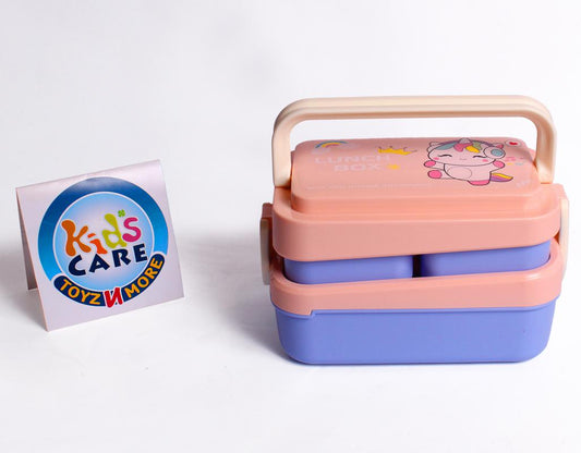 Unicorn Themed Double Decker Lunch Box With Spoon & Fork (355)