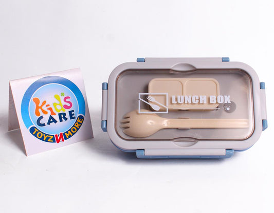 Three Portion Lunch Box With Small Containers and Spork - Blue (8812)