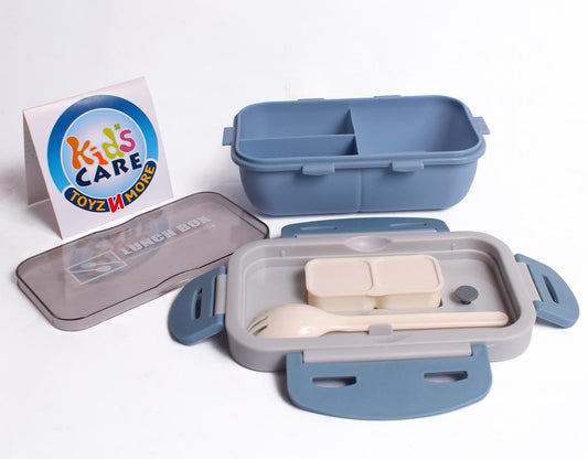 Three Portion Lunch Box With Small Containers and Spork - Blue (8812)