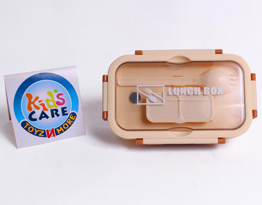 Three Portion Lunch Box With Small Containers and Spork - Beige (8812)