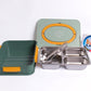 Three Compartment Stainless Steel Lunch Box With Utensils and Handbag Handle Green (2506)