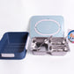 Three Compartment Stainless Steel Lunch Box With Utensils and Handbag Handle Blue (2506)