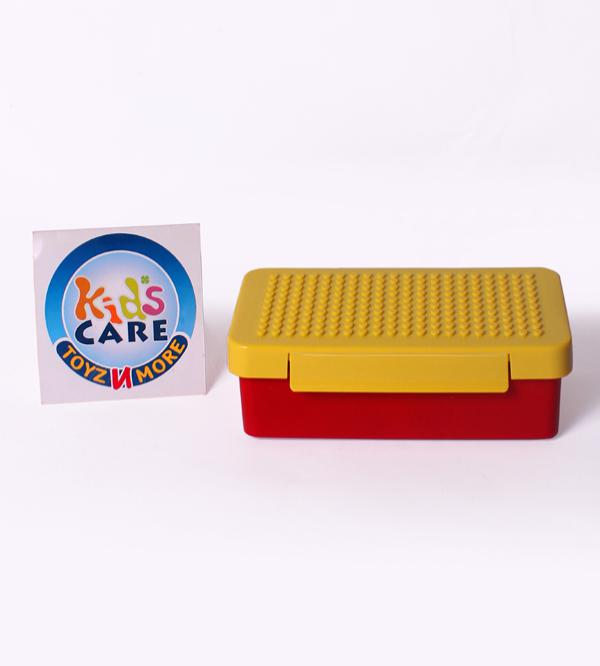 Lego Shaped Lunch Box With Four Durable Side Locks & Two Containers - Yellow (0256)