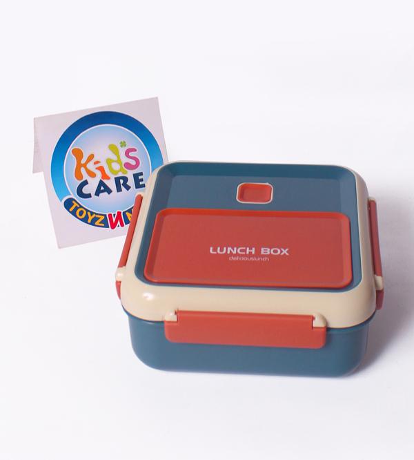 6x6-inch Square Shaped Lunch Box With Two Portions, Four Side Locks, Spoon & Fork - Orange (0352)
