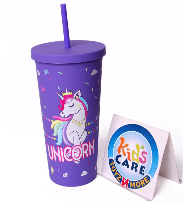 Unicorn 750ml Kids Tumbler with Lid & Straw - Purple - Premium Quality (NL0617)