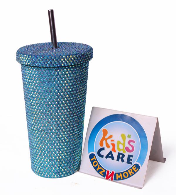 Bling Diamond Glitter 750ml Stainless Steel Tumbler - Cyan | Lid, Straw & Brushes (B-205)