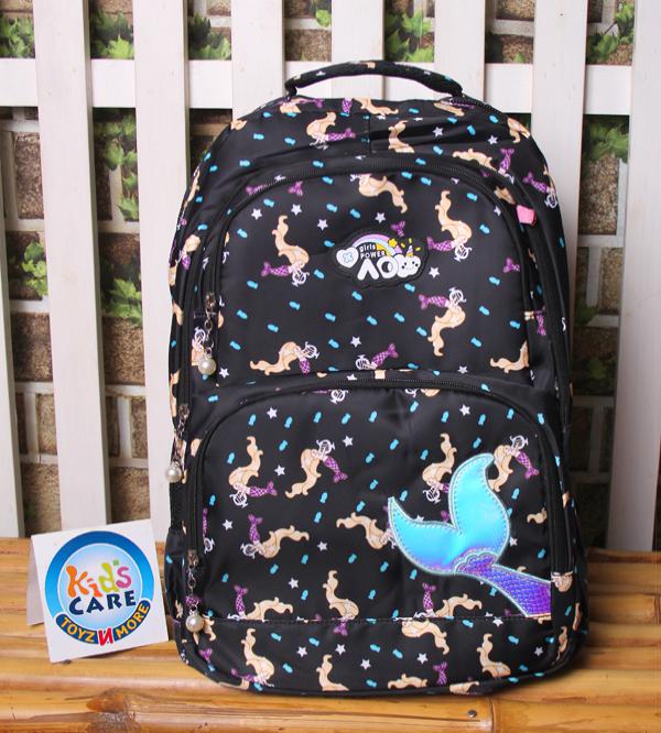 Mermaid Themed School Bag for Grade 3 to Grade 6 | Black (703)