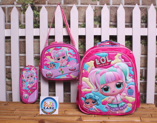 LOL Dolls Themed School Bag Three Pieces Set For KG 1 & KG 2 (3142#)