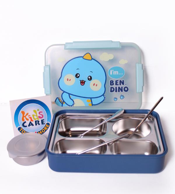 10x8-inch Ben Dino Themed Four Portion Stainless Steel Lunch Box (2539)